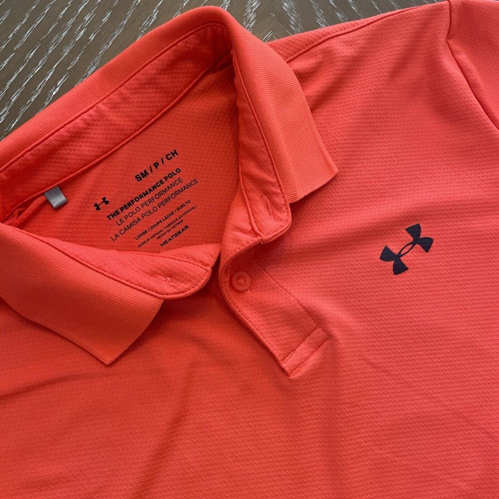 Under Armour Men SMALL Performance‎ Polo Orange/Coral EXCELLENT Fast Ship
